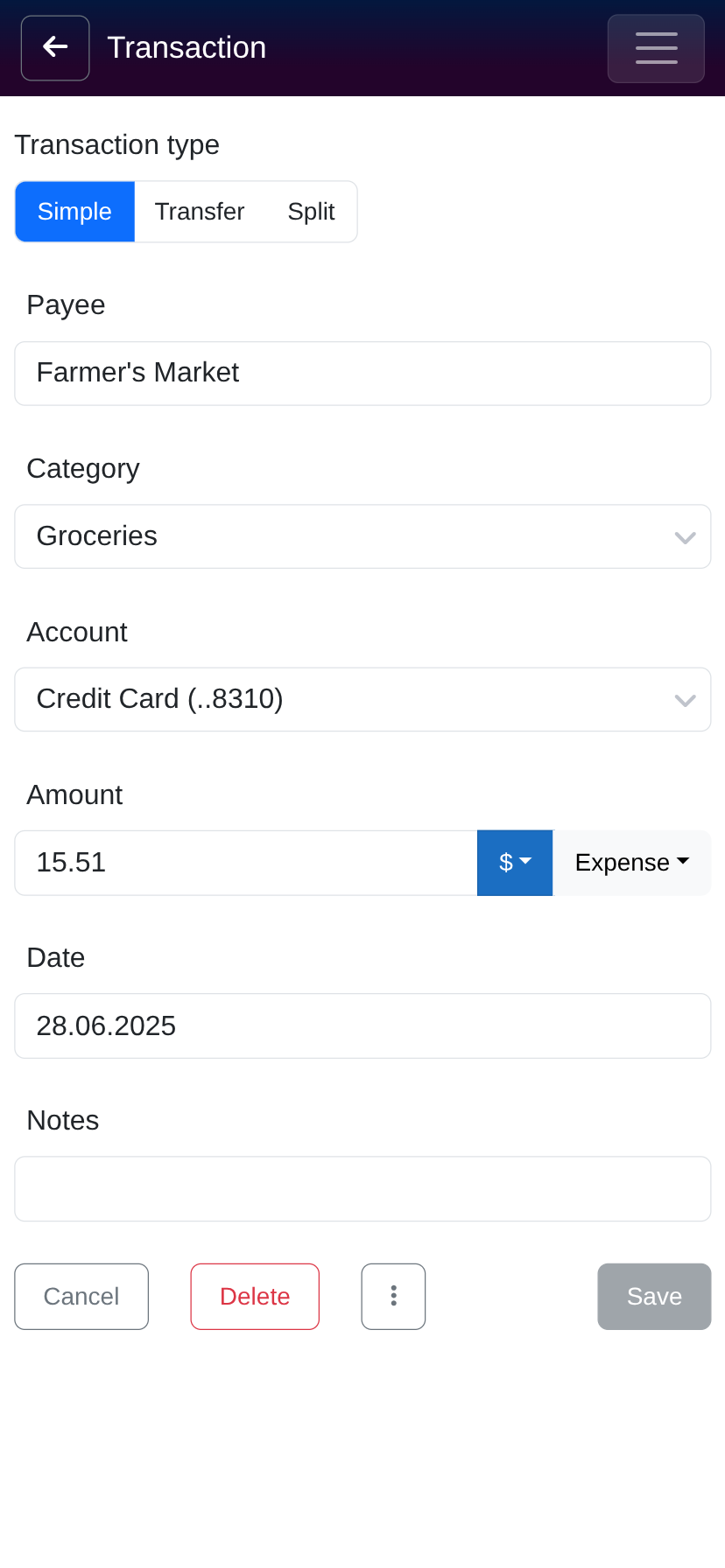 Transaction Form